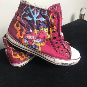 Ed Hardy “True Love”  Laceless Rose High Tops